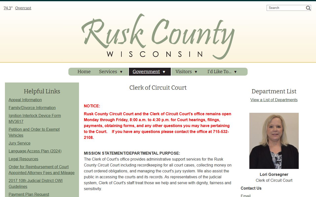 Rusk County Clerk of Circuit Court records request source